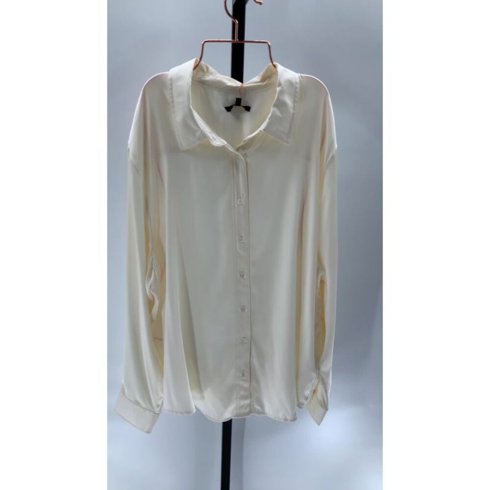 Quince Cream Satin Button-Down Blouse